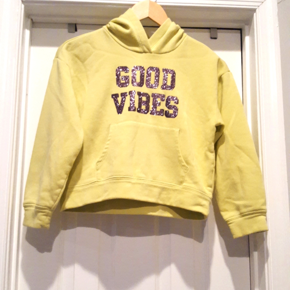 Old Navy "GOOD VIBES" Lime Green Girls Hoodie